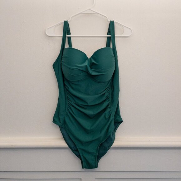 Nicole Miller Studio Green Ruched One Piece Swimsuit XL Tummy Control - Picture 1 of 4